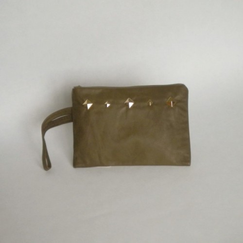 Bottle green leather purse with studs